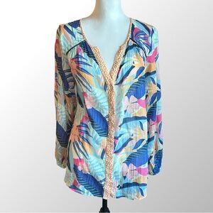 Sundance Top Women’s‎ Medium Blue Floral  100% Cotton Long Sleeve Button Down